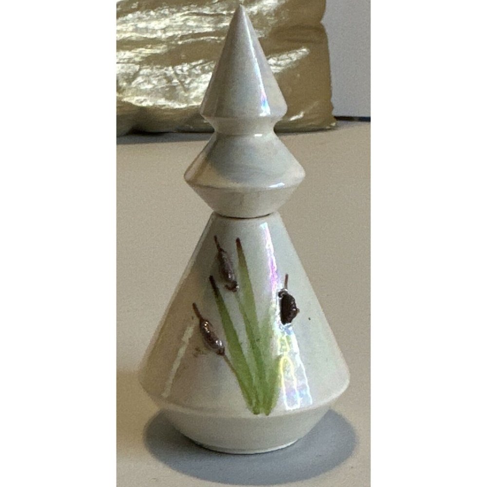 3.5” Unique Pottery  Bottle Perfume? Signed Iridescent Glaze Hand painted Raised
